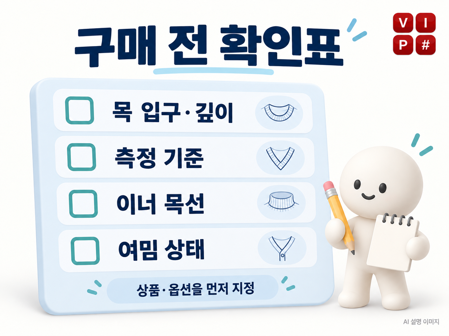 목 입구·측정 기준·이너·여밈을 구매 전에 확인하도록 정리한 AI 확인표